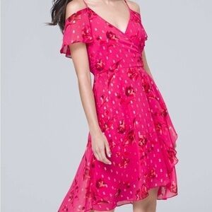 White House Black Market Asymmetrical Pink Floral Dress